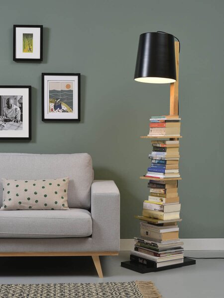 MUZZA STOJACIA LAMPA CAMBRIDGE S POLIČKAMI ČIERNA