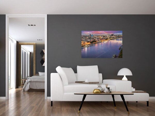 Obraz nočného mesta Bratislavy s riekou (90x60 cm)