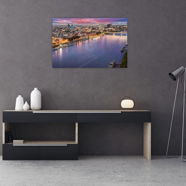 Obraz nočného mesta Bratislavy s riekou (90x60 cm)