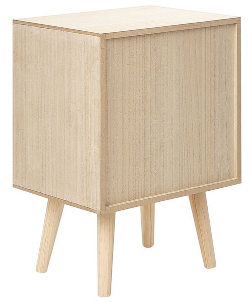 Nočný stolík svetlá Paulownia MDF materiál dyha ratanový výplet ratanové dvierka boho dizajn