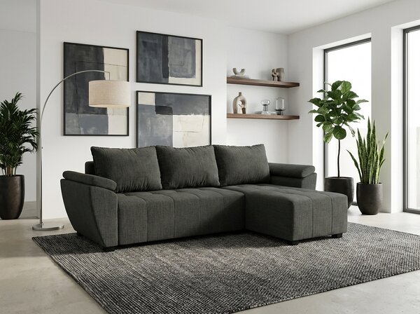 Rozkladacia obojstranná sedacia súprava do L LIVARO 251x140 cm, tmavosivá