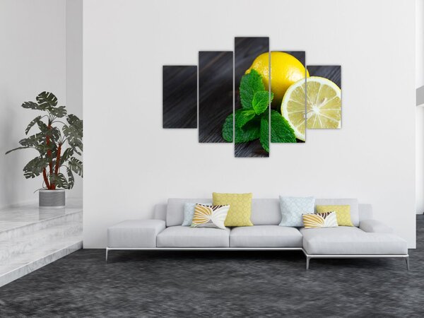 Obraz citrónov a mäty na stole (150x105 cm)