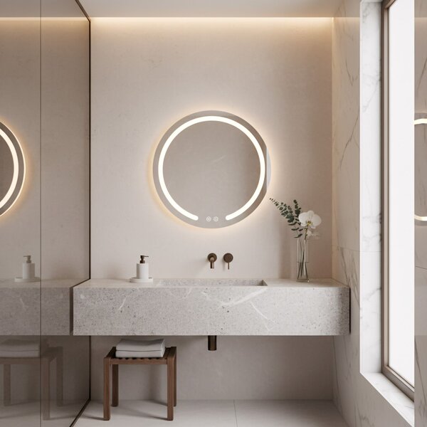 Rea Zrkadlo Modern ⌀50 cm s vyhrievaním a regulovateľným LED osvetlením HOM-00903