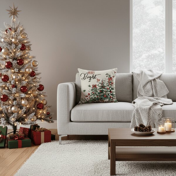 Vianočná obliečka na vankúš HOLLY CHARM 45x45 cm, béžová