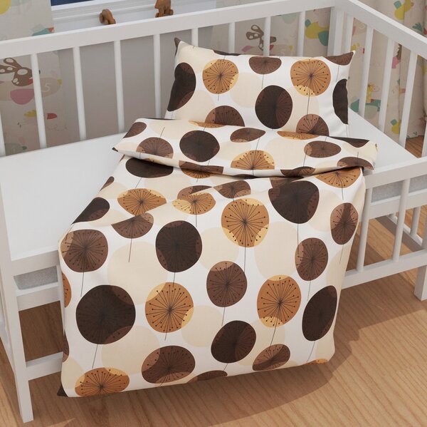 Biante Detské bavlnené posteľné obliečky do postieľky Sandra SA-488 Hnedo-béžové designové púpavy Do postieľky 90x120 a 40x60 cm