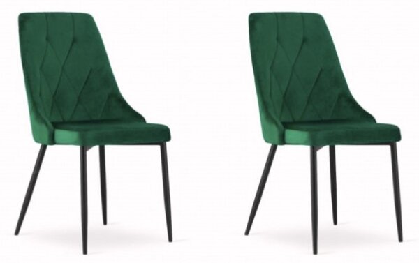 Jedálenská zostava stôl 80 cm čierny a 2 stoličky IMOLA zelené / nohy čierne