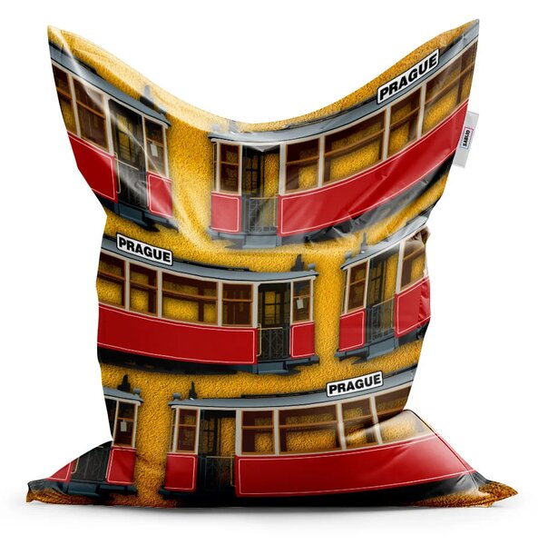 Sablio Sedací vak Pražské historické električky Žltý Pattern - 150x100 cm