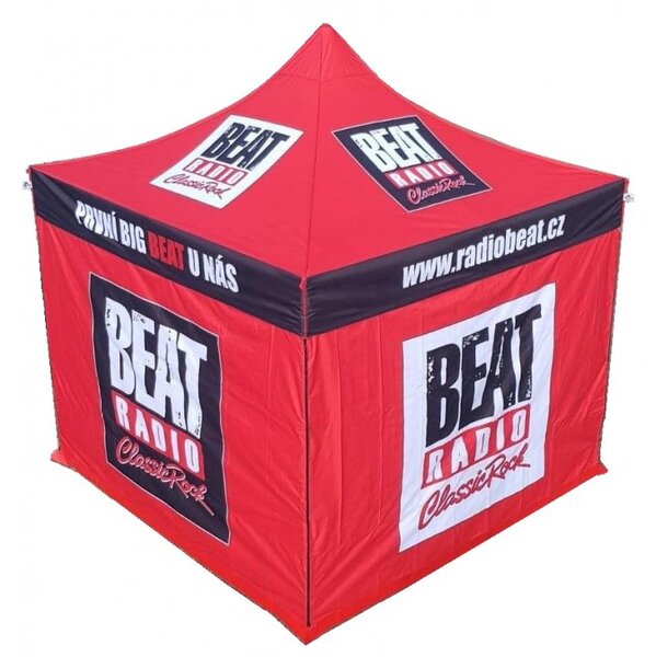 TENTino SET - Nožnicový párty stan 3x9 m s jednostrannou potlačou Plachtovina (nůžk.stany s potiskem): polyester 230 g/m2, Typ konštrukcie: BIG HEXAGON, POTLAČ - strecha + bočnice: pouze střecha