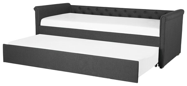 Detská výsuvná posteľ so tmavosivým rámom, čalúnená v látkové prešívané operadlo 80 x 200 cm