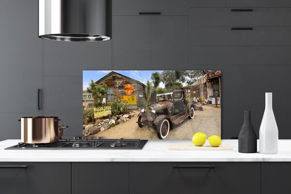 Sklenený obklad Do kuchyne Staré auto architektúra 120x60 cm