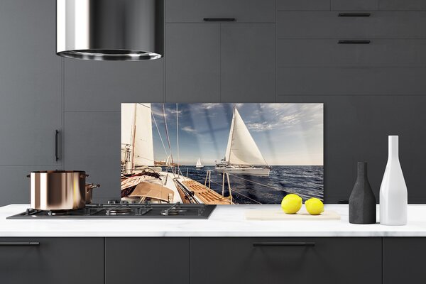 Sklenený obklad Do kuchyne Loďky more príroda 120x60 cm