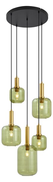 Hotelová elegantná závesná lampa čierna a zlatá so zeleným sklom 5-svetiel - Zuzanna