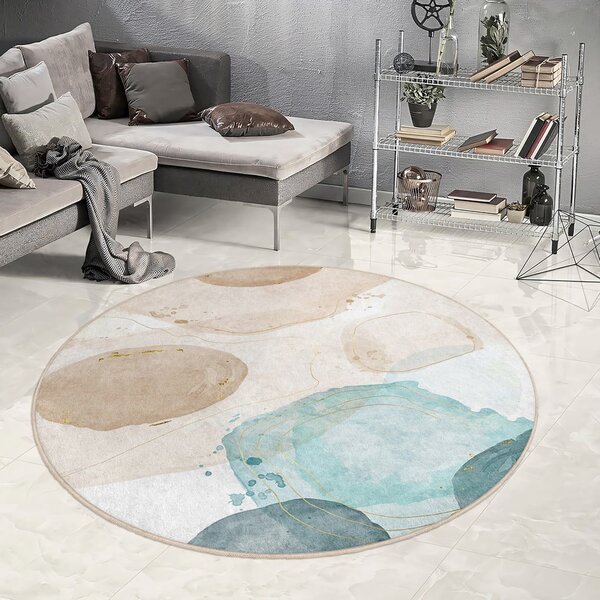 Modro-béžový prateľný okrúhly koberec ø 150 cm Puddle – Mila Home
