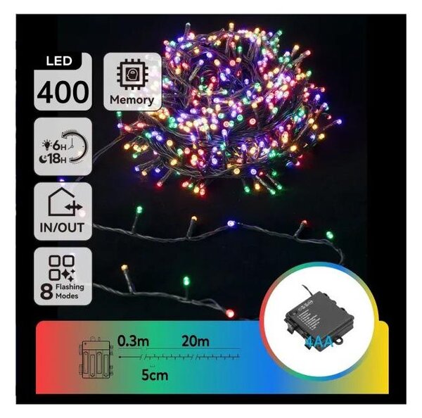 Aigostar - LED vonkajší svetelný reťazec 400xLED/8 funkcií 4xAA 20,3 m viacfarebný