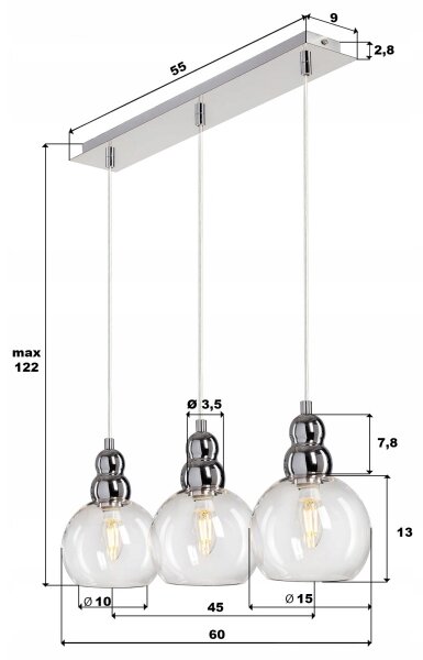 Luster na lanku AKSO 3xE14/40W/230V matný chróm