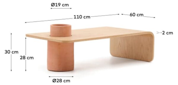 MUZZA Konferenčný stolík s kvetináčom riala 110 x 60 cm prírodný