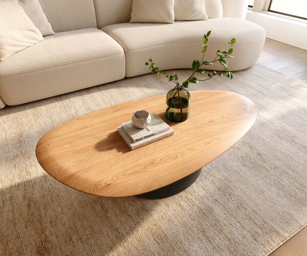 DELIFE Konferenčný stolík Edge oválny 140x75 cm dub prírodný zaoblená hrana Conis kov čierna