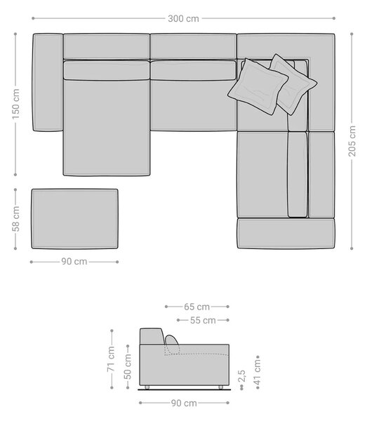 DELIFE Pohovka v tvare "U" Sirpio 300x210 cm mikrovlákno čierna ležadlo variabilné s taburetom