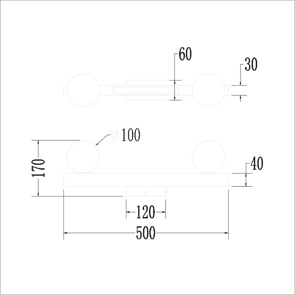 Nástenné svietidlo Magnet1, 2x biele sklenené tienidlo + 1x LED 13W, w
