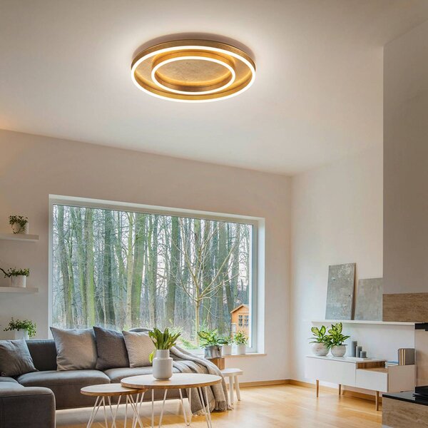 Helestra Sona stropné LED stmievateľné Ø60cm zlaté, Mosadz / zlato, Chodba, kov, Moderný, Závesné svietidlo