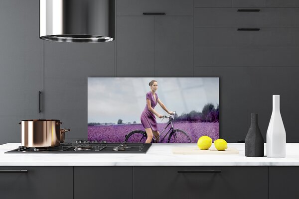 Sklenený obklad Do kuchyne Žena kolo lúka človek 100x50 cm