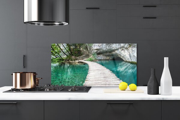 Sklenený obklad Do kuchyne Most jazero architektúra 120x60 cm