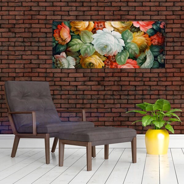 Obraz maľovanej kytice kvetov (120x50 cm)