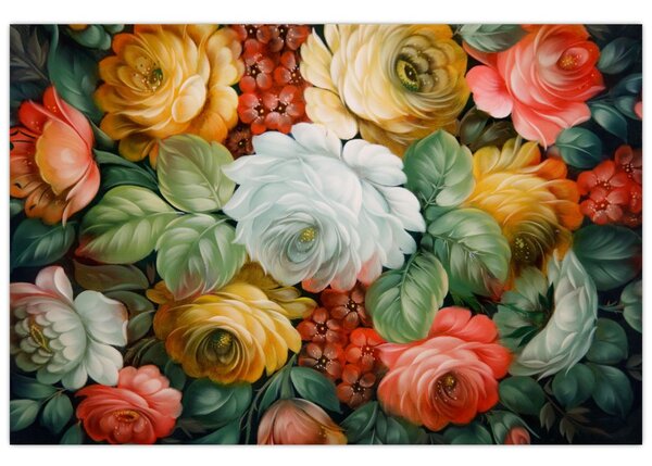 Obraz maľovanej kytice kvetov (90x60 cm)
