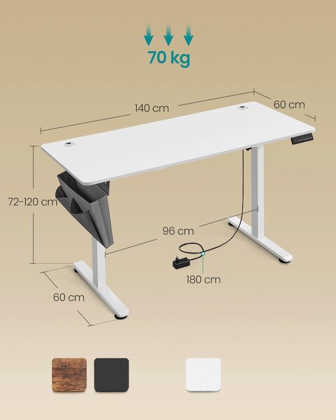 PC STÔL, biela, 140/60/72-120 cm Boxxx - Online Only kancelárie, Online Only