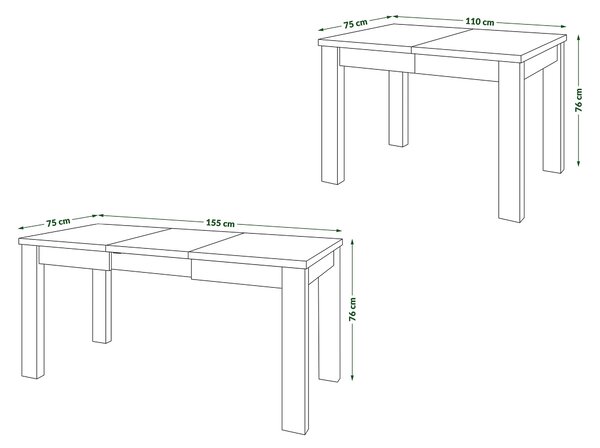 FONTE Svetlý Betón Ateliér / Biely Mat - KLASICKÝ STÔL DO KUCHYNE/OBÝVACEJ IZBY 110x75 ROZKLADANÝ DO 155 cm!