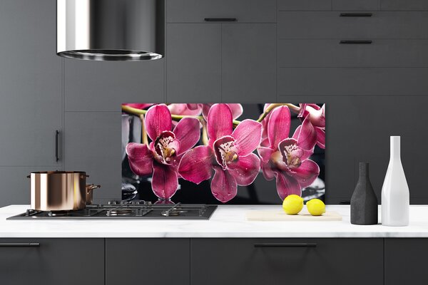 Sklenený obklad Do kuchyne Kvety orchidey výhonky príroda 120x60 cm