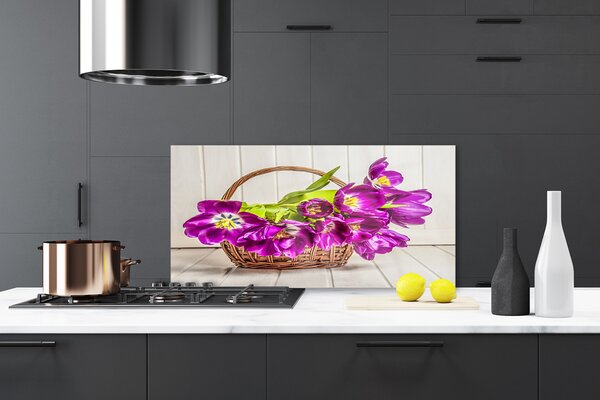Sklenený obklad Do kuchyne Kvety v košíku 120x60 cm