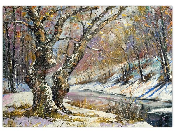 Obraz maľovanej zimnej krajiny (70x50 cm)