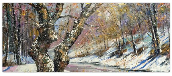 Obraz maľovanej zimnej krajiny (120x50 cm)