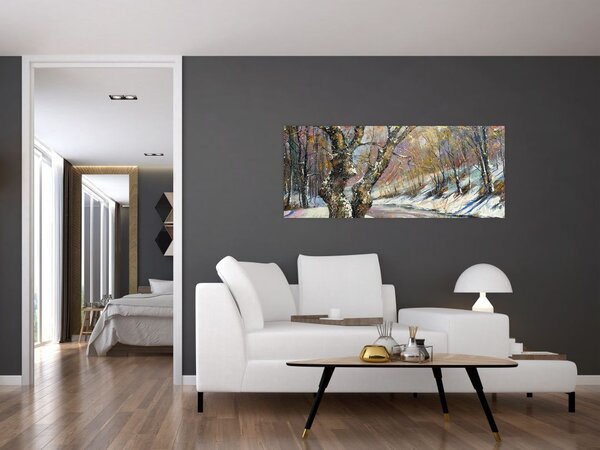 Obraz maľovanej zimnej krajiny (120x50 cm)