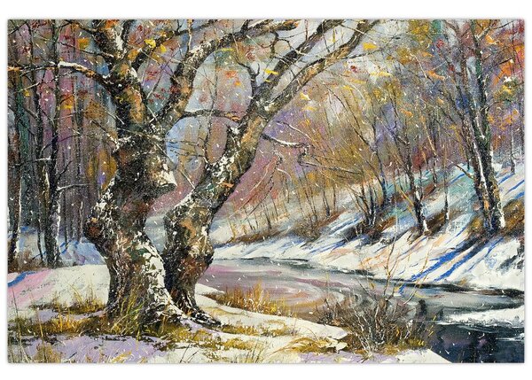 Obraz maľovanej zimnej krajiny (90x60 cm)