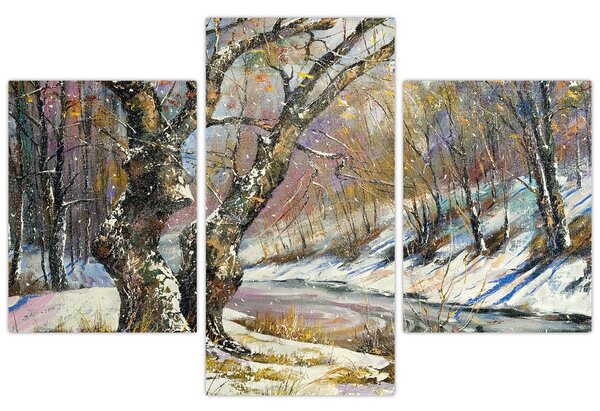 Obraz maľovanej zimnej krajiny (90x60 cm)
