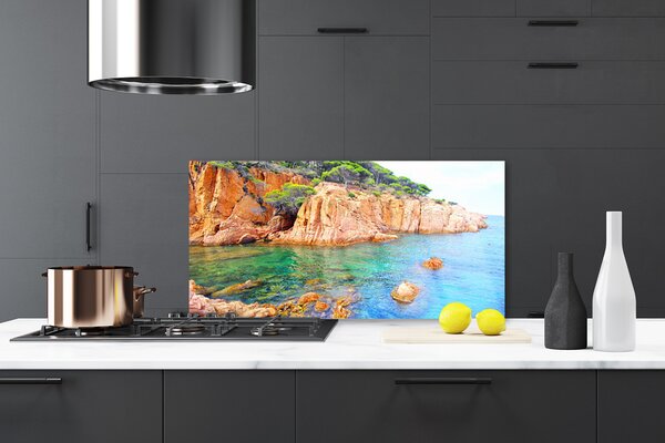 Sklenený obklad Do kuchyne Skaly more príroda 120x60 cm