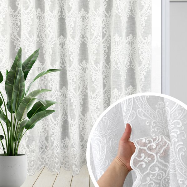 Voálová Luxusná vyšívaná záclona biela Versailles White metráž Ervi 3634-11