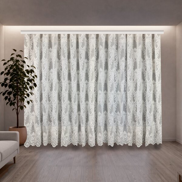 Voálová Luxusná vyšívaná záclona biela Versailles White metráž Ervi 3634-11