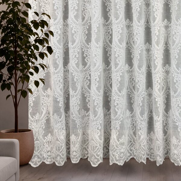 Voálová Luxusná vyšívaná záclona biela Versailles White metráž Ervi 3634-11