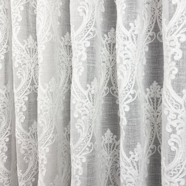 Voálová Luxusná vyšívaná záclona biela Versailles White metráž Ervi 3634-11
