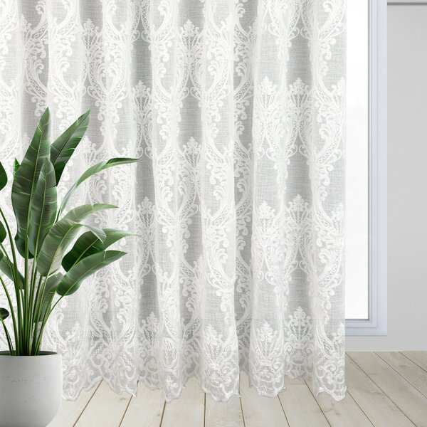 Voálová Luxusná vyšívaná záclona biela Versailles White metráž Ervi 3634-11