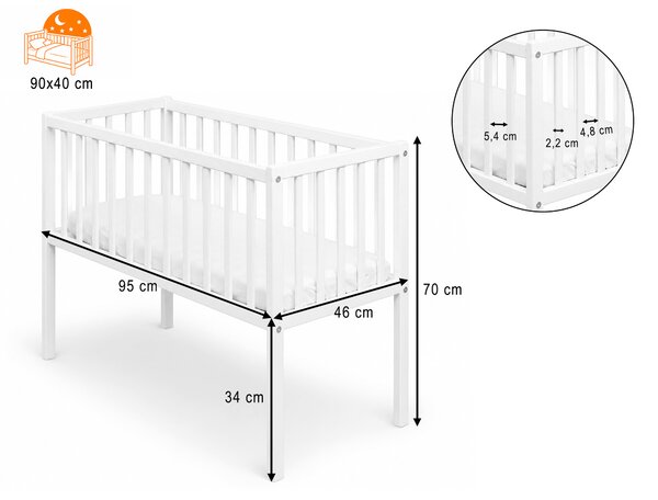 Detská postieľka Crib Side 90x40 - biela
