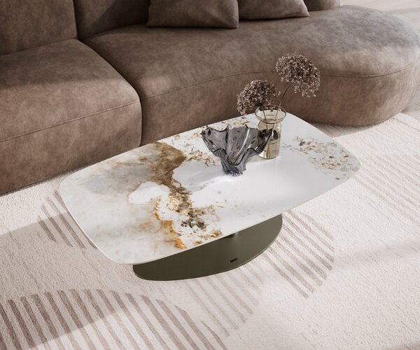 DELIFE Konferenčný stolík Edge zaoblený tvar 120x70 cm keramika Minas Melange Vibany kov titánová farba efekt