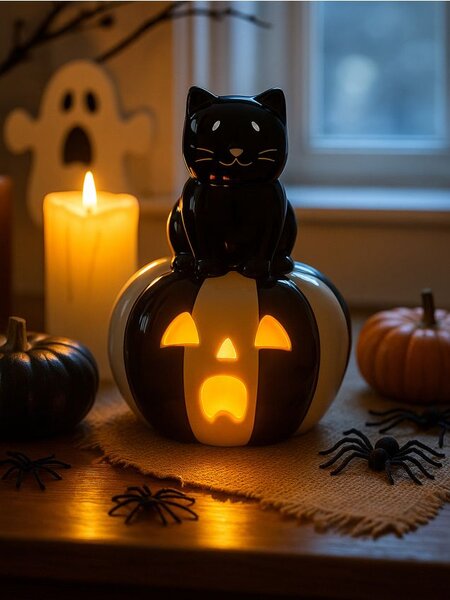 Sinsay - LED keramická stolná lampa s Halloween motivom - čierna