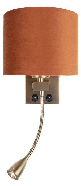 Nástenná lampa bronzová s flexibilným ramenom a oranžovým tienidlom so zlatým interiérom 18cm - Brescia Combi
