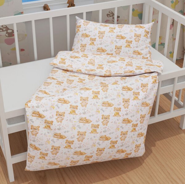 Biante Detské bavlnené posteľné obliečky do postieľky Sandra SA-524 Roztomilí medvedíkovia na bielom Do postieľky 90x120 a 40x60 cm