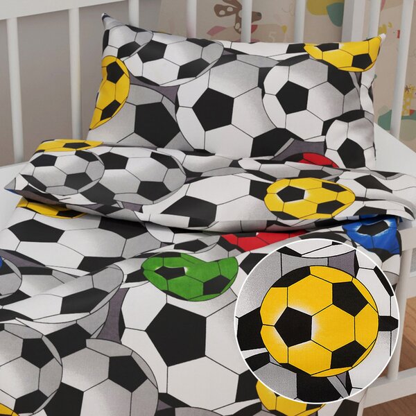 Biante Detské bavlnené posteľné obliečky do postieľky Sandra SA-580 Farebné a sivé futbalové lopty Do postieľky 90x120 a 40x60 cm