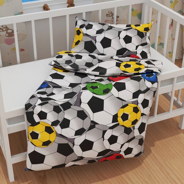 Biante Detské bavlnené posteľné obliečky do postieľky Sandra SA-580 Farebné a sivé futbalové lopty Do postieľky 90x120 a 40x60 cm
